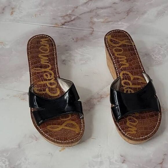 𝅺Sam Edelman Reid Black Strap Cork Wedge Sandals - Picture 13 of 13